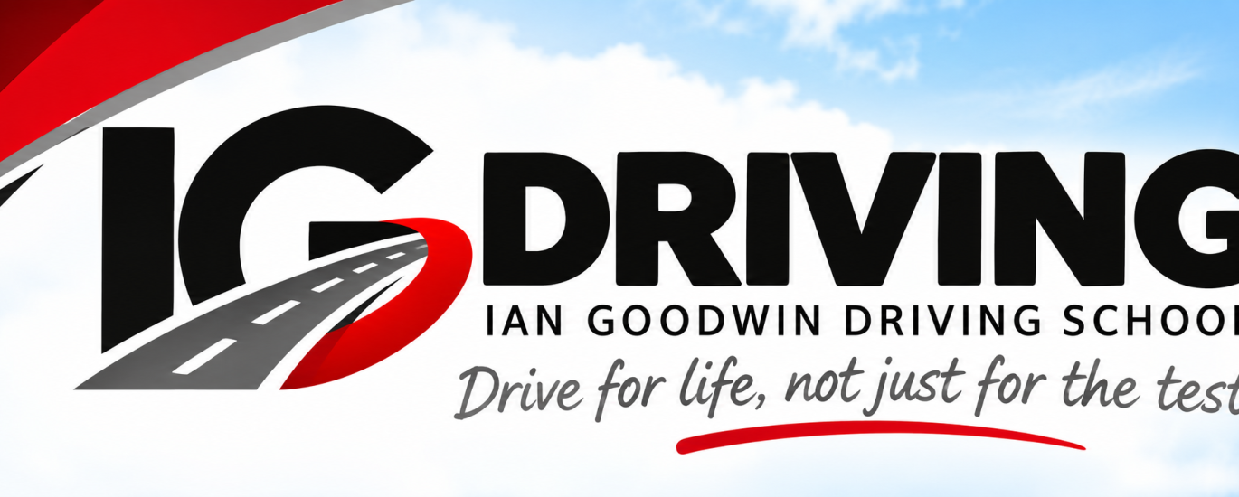 IG Driving Ian Goodwin Driving School logo with road graphic and Drive for life slogan